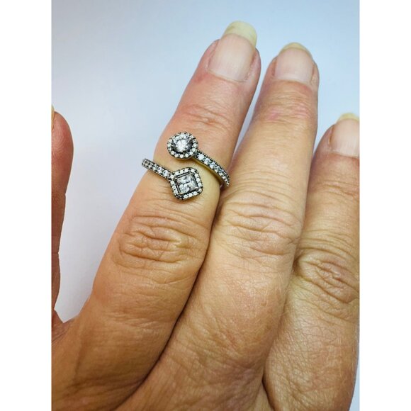 Estate Pandora Sterling Silver 925 Two Stone Halo Crossover Ring Size 4.5 Vintag - Picture 5 of 9